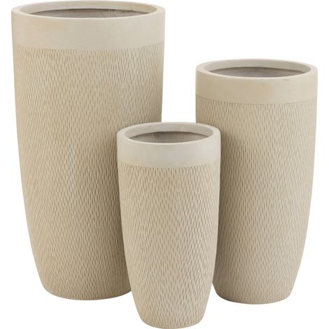 Vase rond haut en poterie beige finition argile décorative - Beige argile naturel mat (1/3)