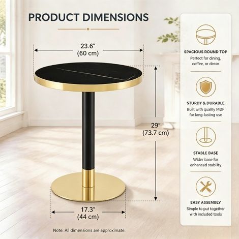 Table d'appoint ronde effet marbre, bord doré, piètement métal noir ou doré, polyvalente comme table basse, table de nuit ou balcon, plateau design luxueux et stable (1/5)