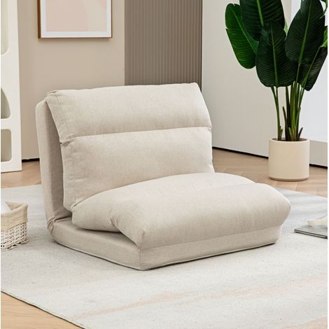 Sillón de suelo plegable convertible, respaldo regulable en 6 posiciones, poliéster beige HAVRYA (1/5)