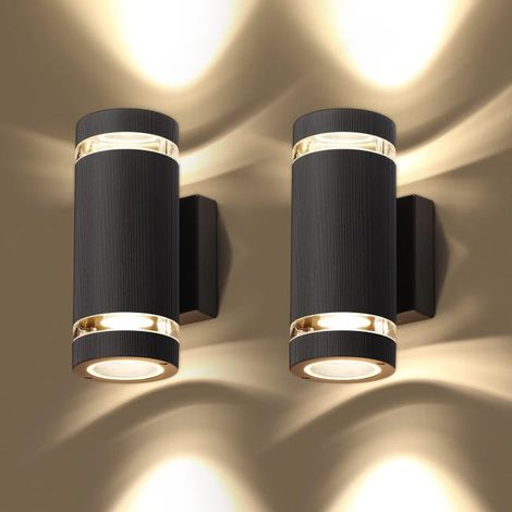 Applique murale LED LEMROE, Luminaire extérieur étanche IP65, Lampe murale moderne 3000K Noir, Lot de 2 spots ronds pour éclairage de façade (1/5)