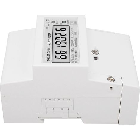 Compteur électrique monophasé 2 fils, écran LCD AC 230V 5A-100A, mesureur d'énergie et puissance, montage sur rail DIN, usage domestique. (1/5)