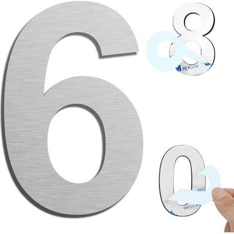 Argent (6) Numéro de maison extérieur moderne brossée,75mm Numéro de porte autocollant en acier inoxydable,Plaque de numéro de maison et Numéro de Boite aux Lettres. (1/5)