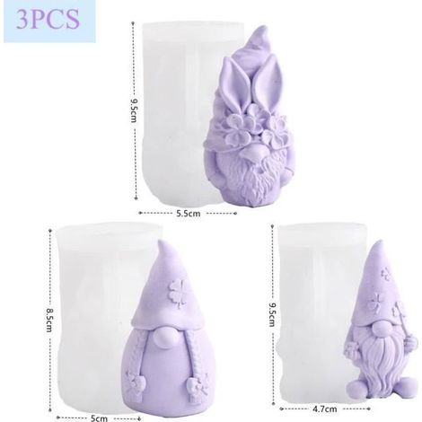 Moule Bougie 3pcs Moules en Silicone 3D Gnome Moule Bougie Silicone Moule en Silicone Halloween pour Bougie Parfumée Savon (1/4)