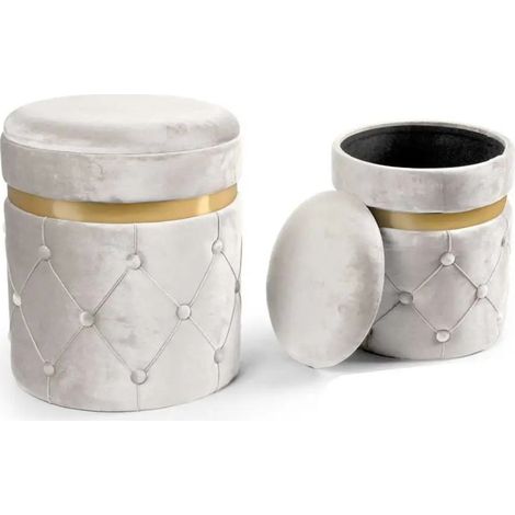 Set 2 poufs mit Stauraum in elegantem ivory/gold Ø38x44 und Ø31x38 cm