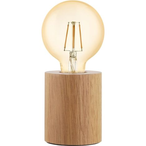 Lámpara de sobremesa Turialdo, estilo industrial y vintage, lámpara de noche en madera y acero, iluminación de salón en tonos naturales y negros, certificado FSC, interruptor, casquillo E27