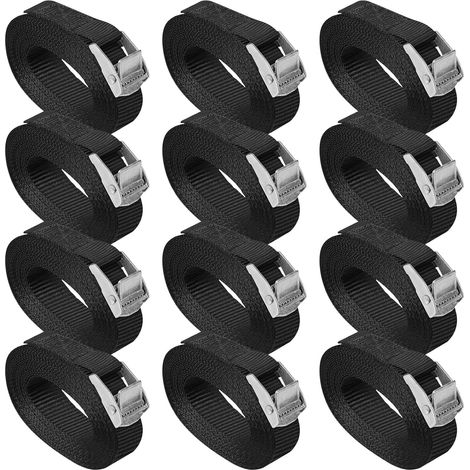 Lot de 12 sangles de fixation courtes, boucle réglable de 1 m, sangles d'arrimage, convient pour moto, voiture, vélo, bagages, noir