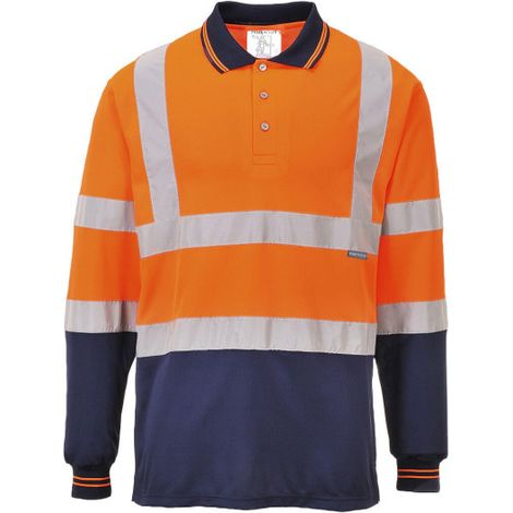 Polo bicolor de manga larga tejido transpirable con cintas reflectantes PORTWEST S279 XXXL Naranja flúor / Azul marino