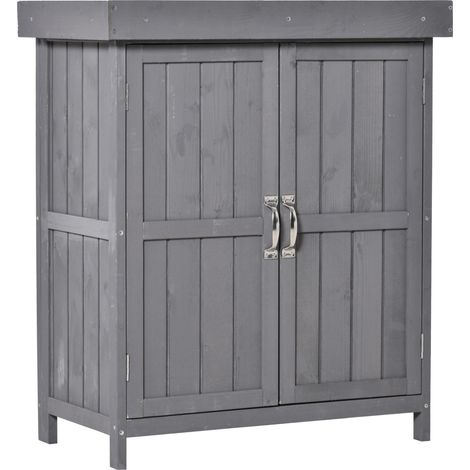 Armoire de jardin en sapin peint, double porte, 2 étagères, gris foncé 74x43x88 cm (1/5)