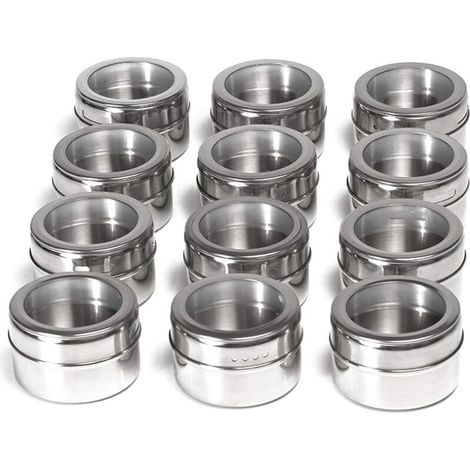 Magnetic Spice Jars, Set of 12, Stainless Steel, Grilling Dishes, BBQ Accessories (1/5)
