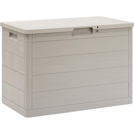 Toomax Multibox Woody's baule da 160L portattrezzi 77,5x44,5x52,7h, effetto legno colore grigio tortora, in plastica resistente, resistente ai raggi UV, dotato di foro per lucchetto, per esterni