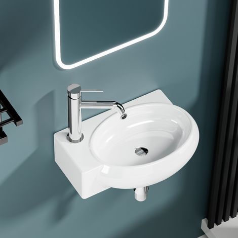 DILECI - Vasque lave-mains blanc sortie gauche avec cuve murale (432915) - LUNA (1/5)