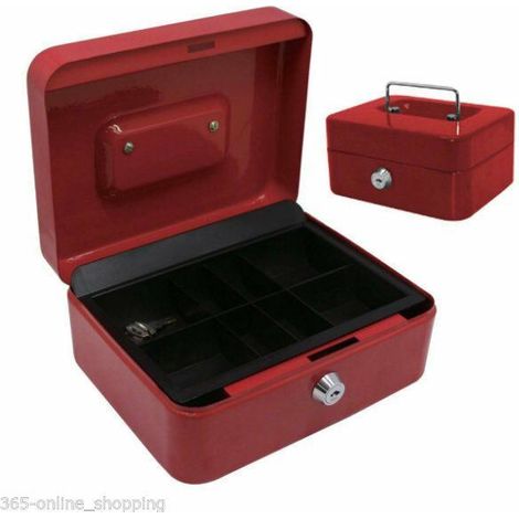 8" Secure Metal Petty Cash Box - RED (1/2)