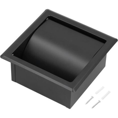 Porte-papier toilette encastré en acier inoxydable, carré, noir mat, avec couvercle hygiénique intégré, fixation murale (1/5)