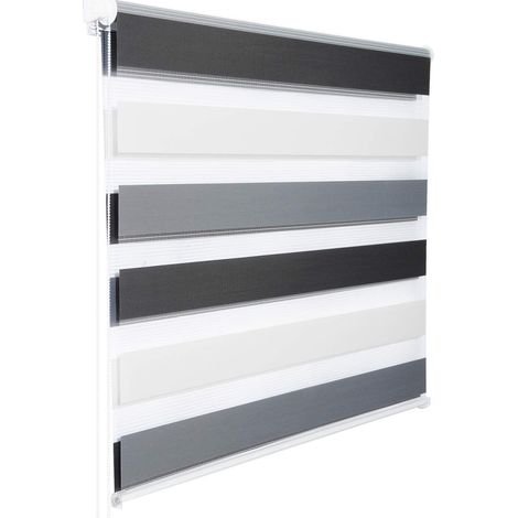 WOLTU Doppelrollo Klemmfix ohne Bohren, Duo Rollo Zebrarollo Fensterrollo Klemmrollo Seitenzugrollo Easyfix lichtdurchlässig und verdunkelnd Rollos für Fenster und Tür, Weiß+Grau+Anthrazit 85x150cm (B