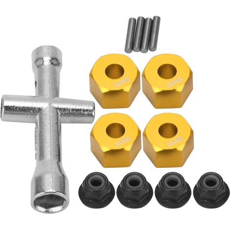 12-mm-Sechskant-Radnabenadapter, 9 mm dicke M4-Flanschmuttern, Kreuzschlitz-Schlüsselsatz für 1/10 RC-Car (Gold) (1/5)