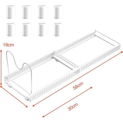rangement couvercle casserole, Organiseur de Poêle avec 10 Compartiments Réglables, Porte-casseroles Support Extensible, organisateur poele, range casserole de Cuisine pour Tiroir (Blanc) (1/4)