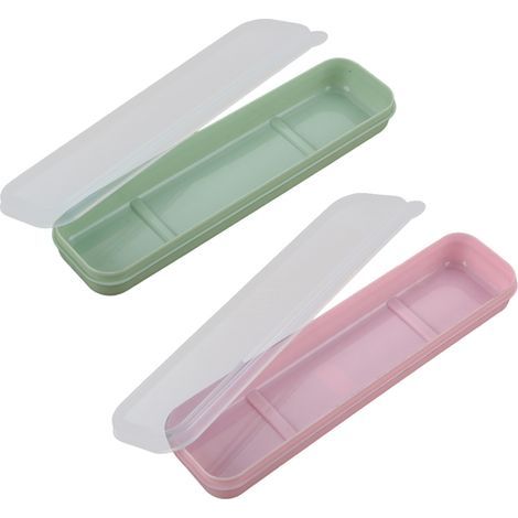 Boîte de rangement portable pour couverts de voyage (2 pièces), verte+rose (1/5)
