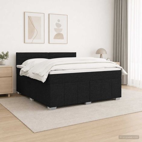 vidaXL Lit boxspring avec matelas Noir 140 x 190 cm Tissu (1/5)