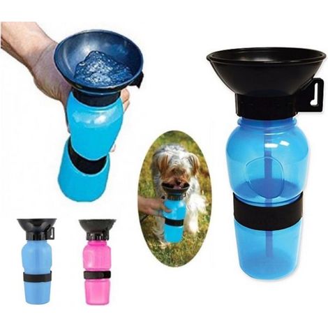 BOTTIGLIA DISPENSER ACQUA 400 ML CANE CANI GATTO GATTI CON CIOTOLA DA VIAGGIO