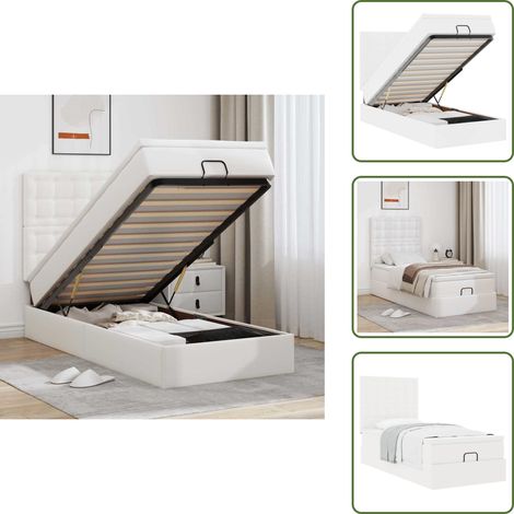 Giroletto con testiera - vidaXL Letto Pouf con Materasso Bianco 90x190 cm Similpelle - Materasso insacchettato