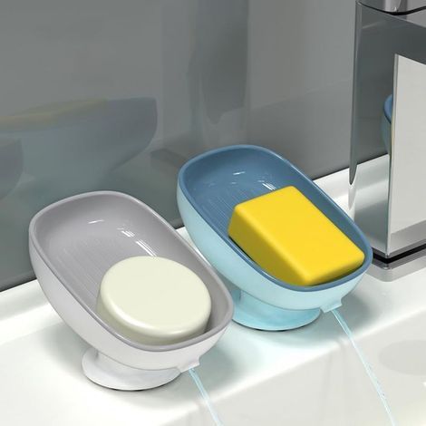 2er-Set Seifenschalen aus Kunststoff mit Abflusssystem – Saugnapfhalterung für die Dusche – Ideal für Bad und Küche – Leicht zu reinigen (1/5)