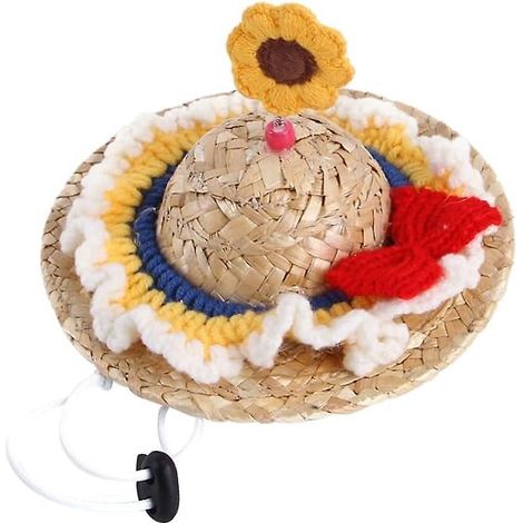 (blanc)chapeau De Paille Pour Animaux De Compagnie Costume De Chien Chapeaux Avec En Tricot Cordon De Serrage Rglable Mentonnire Accessoire De Pou (1/5)