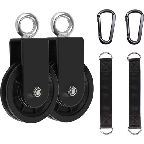 Cable Pulley, Strength Training Pulley with Suspension Strap and Carabiner, Swivel Lifting Pulley with Single Pulley (2 Pcs) (1/5)