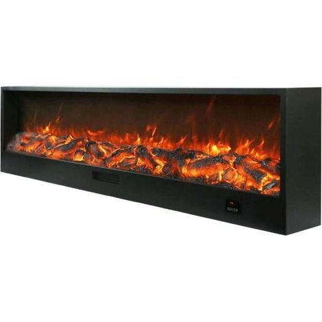 SINED Caminetto Elettrico Nero in Acciaio con Pannelli Laminati a Freddo 2 Metri Effetto Fiamma LED Regolabile 6 Livelli 750-1500W Comandi Manuali y Telecomando CAMINETTO-VESUVIO-200