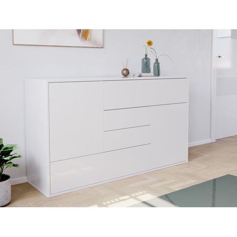 Sideboard stehend Karat A 140cm 2 Türen 4 Pushauszüge Weiß Hgl