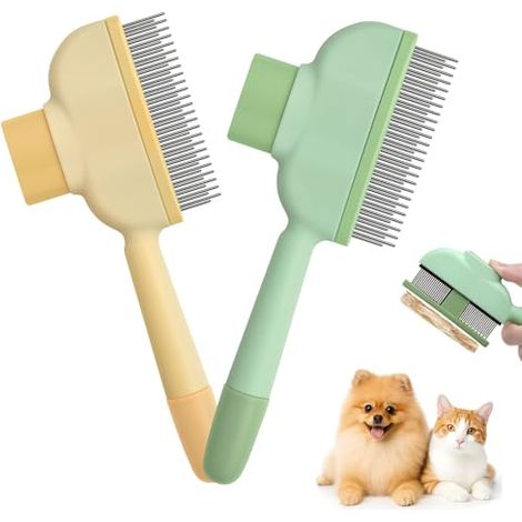 Lot 2 Brosses Chat Auto-Nettoyantes, Bouton, Peigne Poux, Dents Fines, Démêler, Doux, Chien Chat, Toilettage (1/5)