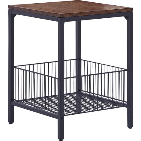 Mesa auxiliar tablero de partículas madera oscura negro 40 x 40 cm cesta de alambre almacenaje industrial moderno sala de estar dormitorio Kenner (1/5)