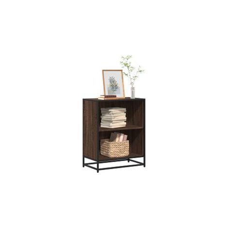 Petite étagère bibliothèque 2 niveaux Kalvani - Bois et metal noir 60 cm-Noyer-Largeur 60 cm (1/5)