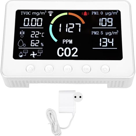 Détecteur de qualité d'air CO2, TVOC, PM2.5, PM1.0, température, écran 7 pouces, argent, prise UE 100-240V, analyseur de particules fines, moniteur intérieur, capteur précis, affichage numérique, pour (1/5)