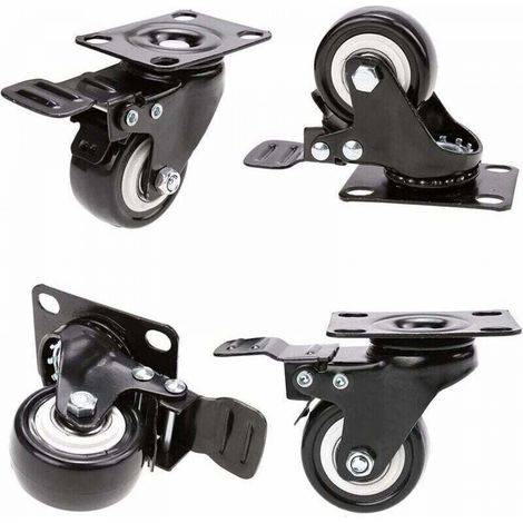 4 Roulettes pivotantes avec frein 50mm en Caoutchouc Castor Roues pour Meubles avec Capacité de 400kg, Roulette Sans Traces au Sol pour Charge Lourde - Roue en Caoutchouc pour Chariot，Noir (1/5)