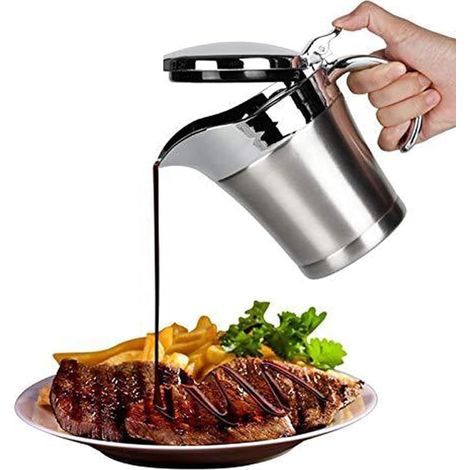 Premium Edelstahl Thermo Sauciere, Soßenkanne mit Klappdeckel & Geschenkbox (450ml) - Doppelwandig - Abendessen, Restaurants, Partys, Weihnachten