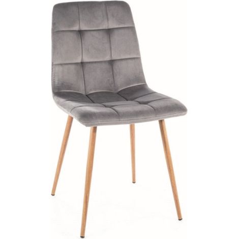 Chaise design chêne & velours gris Frigg (1/4)