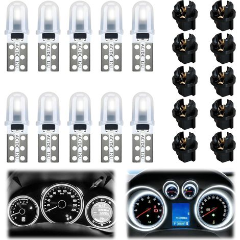 Pack of 10 T5 LED 12V Car Dashboard Light Bulbs Socket Lock (1/5)
