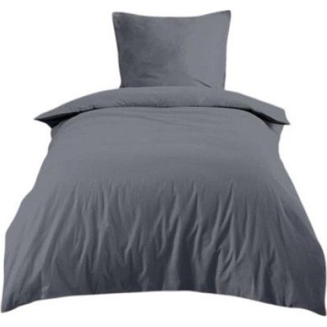 Housse de couette en coton 140 x 200 cm uni Edenne gris souris (1/2)