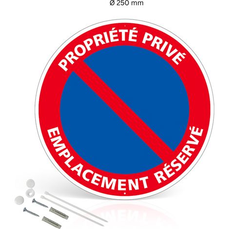 Propriété privée emplacement réservé panneau de signalisation rond en pvc rigide prépercé avec kit de fixation complet - Diamètre 250 mm (1/5)