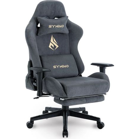 Symino Chaise Gaming Ergonomique et Fauteuil Gamer avec Repose-Pieds Télescopique Coussin à Ressorts, Support Lombaire et Hauteur Réglable 204kg (Faux Daim)