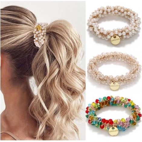 Élastiques à cheveux - Lot de 3 - Perles et strass - Extensibles - Durables - Accessoires mode (1/4)