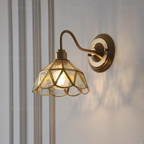 Abat-jours vintage en laiton, applique murale avec abat-jour en verre teinté, abat-jours, pour chambre à coucher, salon, transparent