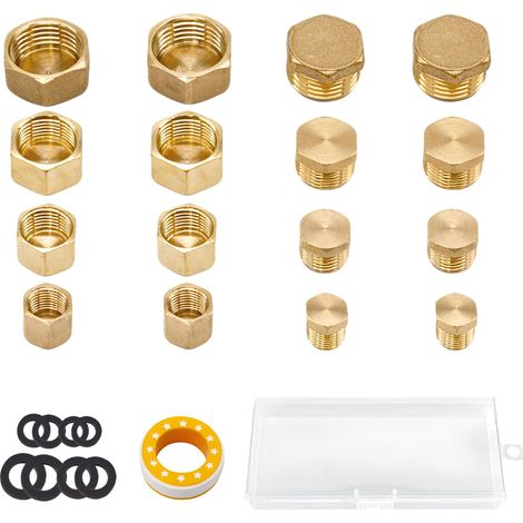 16 Pièces Bouchon en Laiton,Bouchon Radiateur,Bouchon Tuyau Plomberie,Bouchon Plomberie pour Conduite D'eau de Jardin(1/8, 1/4, 3/8, 1/2 zoll) (1/5)