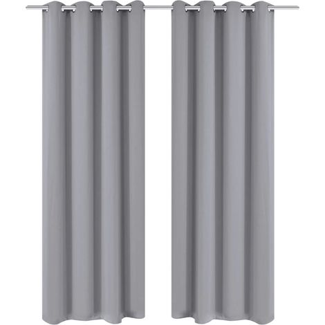 Rideaux occultants, lot de 2, œillets métalliques, 135 x 175 cm, gris