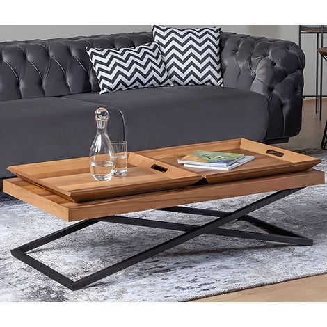 Table basse rectangulaire 120x60x42 cm décor noyer et noir