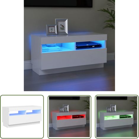 The Living Store Meuble TV avec lumières LED blanc 80x35x40 cm - Meuble Tv - Meuble Téléviseur - Armoire Tv - Télévision - Led (1/5)