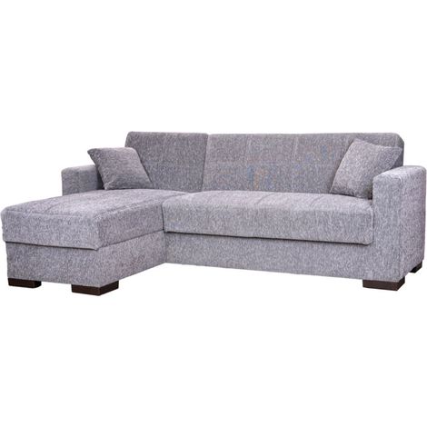 divano letto "merlin" in tessuto grigio con cassettone e penisola reversibile, 225x150x81 cm (1/4)