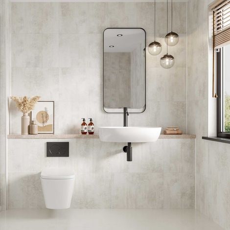 Multipanel Tile Effect White Gypsum 2400mm x 598mm Hydro-Lock Tongue & Groove Bathroom Wall Panel (1/4)