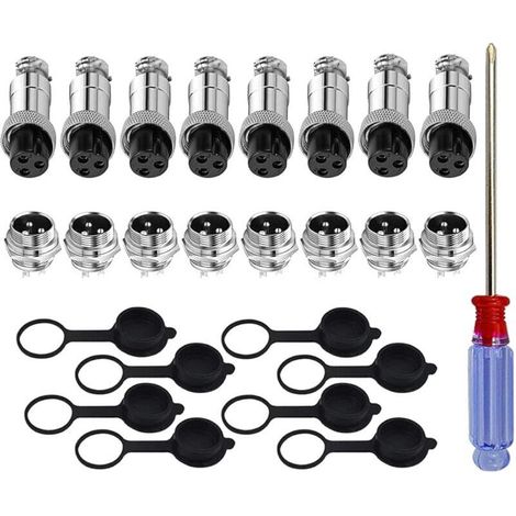 8Pcs GX12 3-Broches Aviation Connecteur, 5A 12mm Mâle & Femelle Métal Panneau Aviation Connecteur Fiche Prise, avec Caoutchouc Capuchon et Tournevis (1/5)