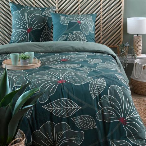 Parure de lit Amarante Vert en coton percale 260 x 240 cm (1/3)